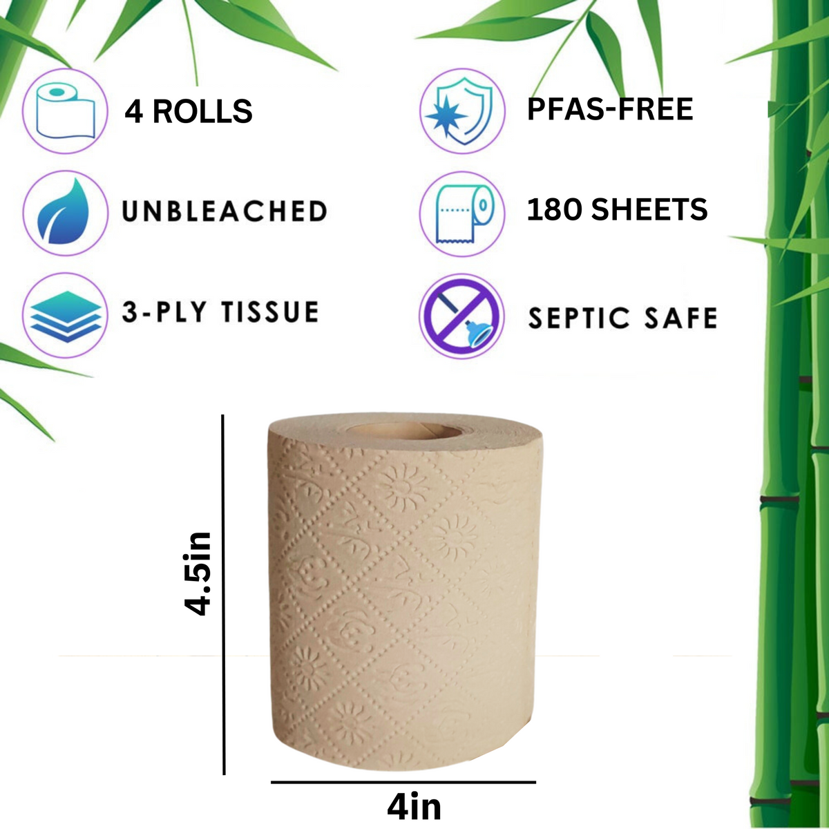 unwhitened bamboo toilet paper - 24 extra long rolls