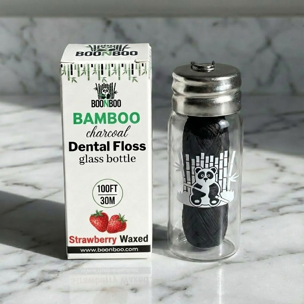 Bamboo Charcoal Dental Floss in Glass Container