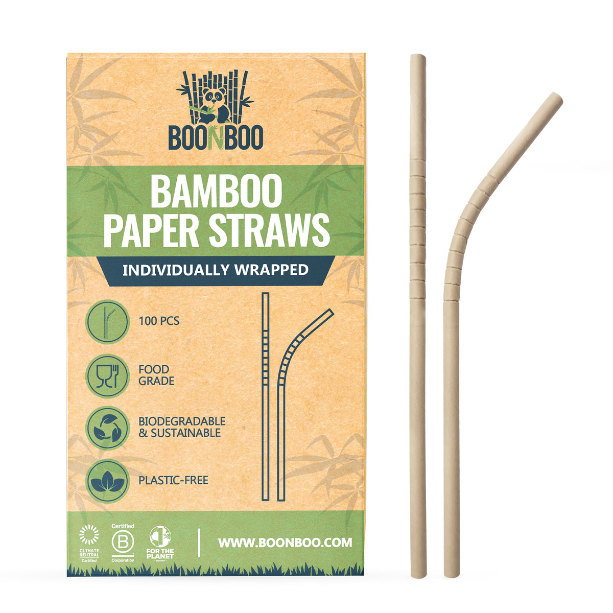 Boonboo Straws | 100% Bamboo Drinking Straws | Set of 16pcs + Cleaning Brush |100% Natural & Reusable | Sustainable Biodegradable & Plastic-Free
