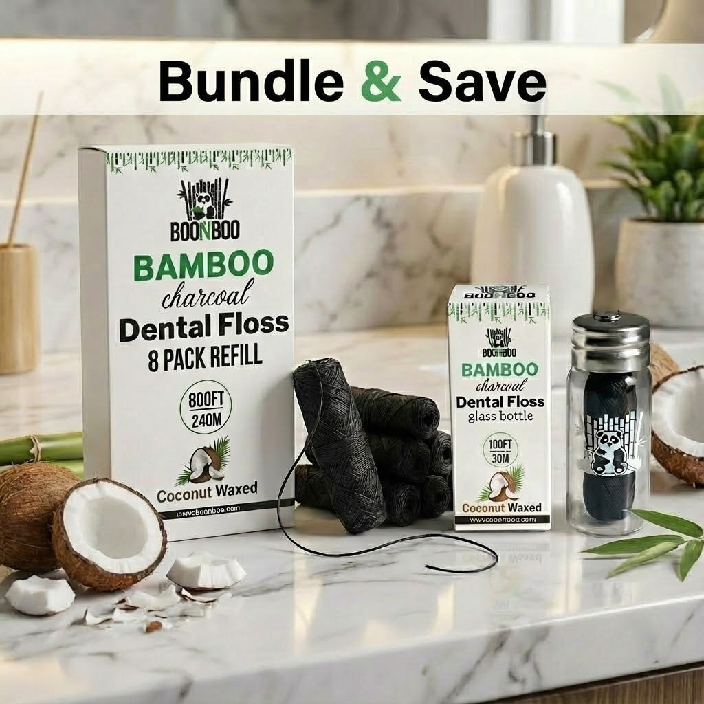 Dental Floss Glass Bottle & 8 Pack Refill, Coconut Flavor