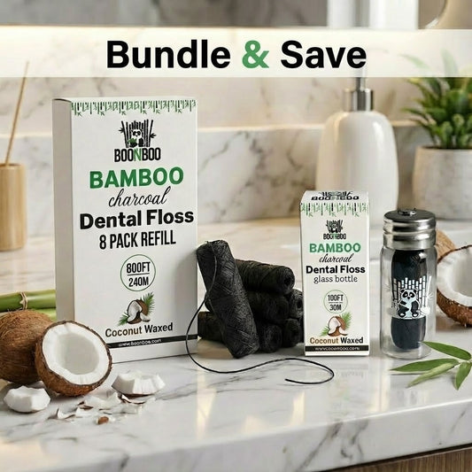 Dental Floss Glass Bottle & 8 Pack Refill, Coconut Flavor