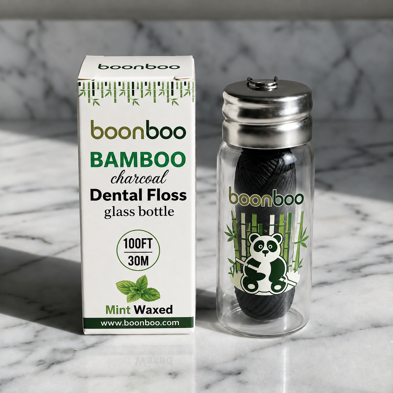 Bamboo Charcoal Dental Floss in Glass Container