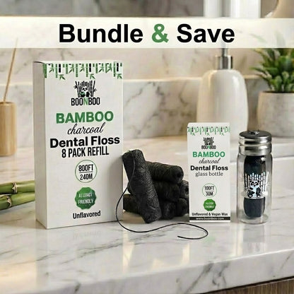 Dental Floss Glass Bottle & 8 Pack Refill, Unflavored