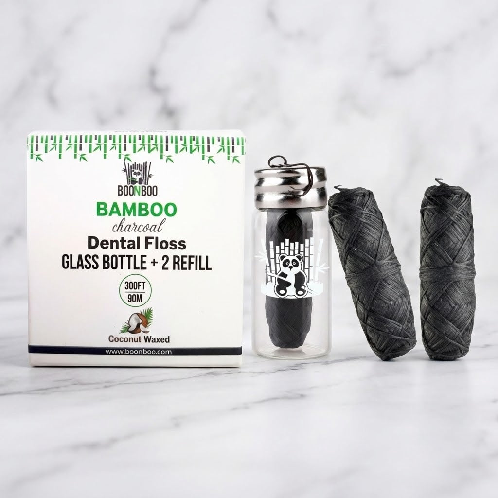 Bamboo Charcoal Dental Floss in Glass Container – Starter Set