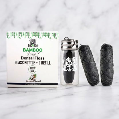 Bamboo Charcoal Dental Floss in Glass Container – Starter Set