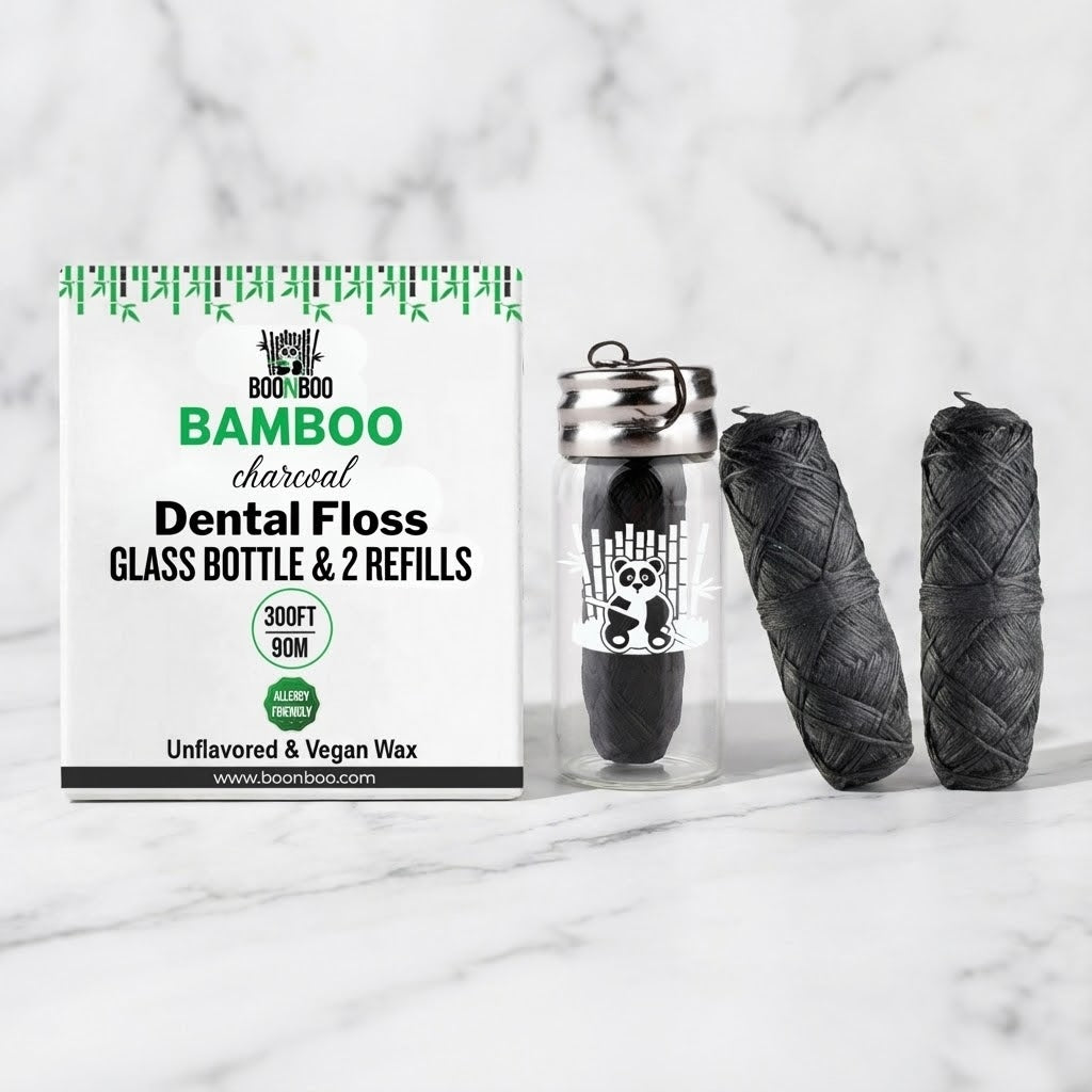 Bamboo Charcoal Dental Floss in Glass Container – Starter Set