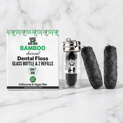 Bamboo Charcoal Dental Floss in Glass Container – Starter Set