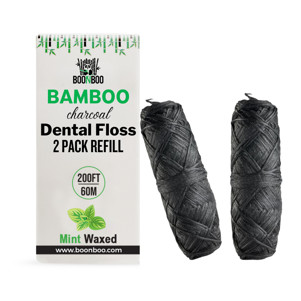 BOONBOO Dental Floss Refill | Bamboo Charcoal Woven Fiber | Candelilla Wax | 2pcs of 100FT - Total 200FT