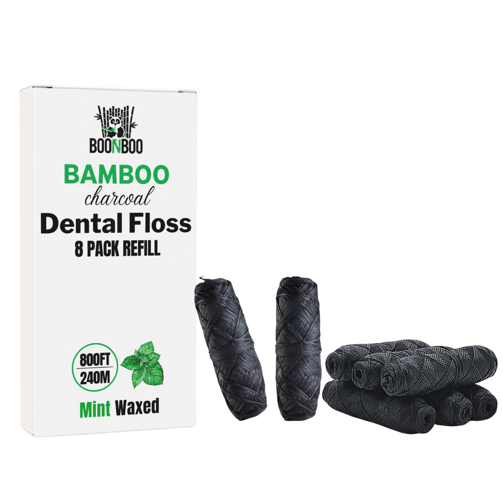 BOONBOO Dental Floss Refill, Bamboo Charcoal Woven Thread, 8 Heads