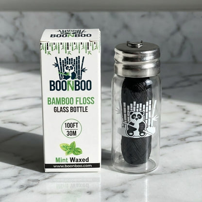 Dental Floss Glass Bottle & 8 Pack Refill, Mint Flavor