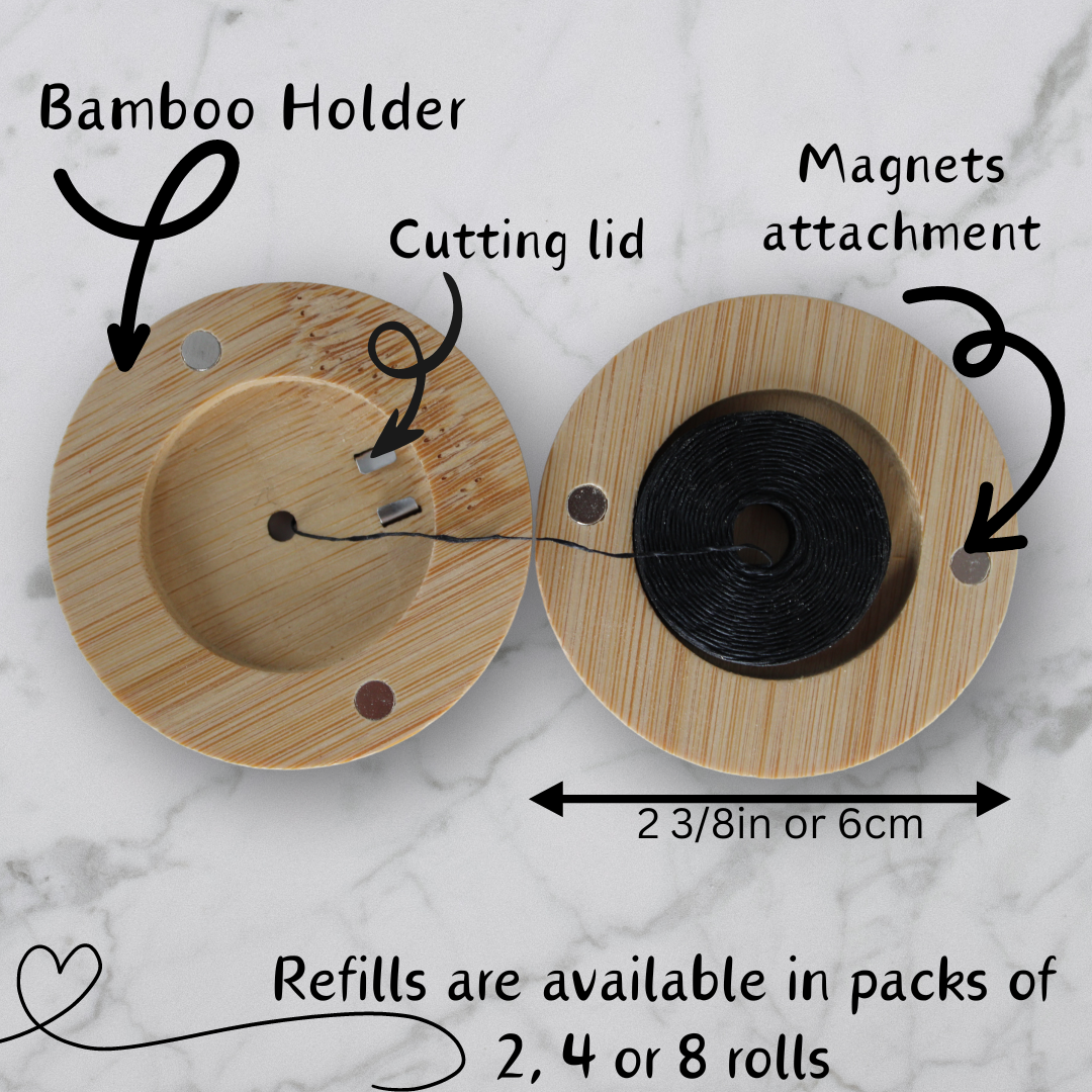 Bamboo Charcoal Dental Floss – Round Bamboo Holder