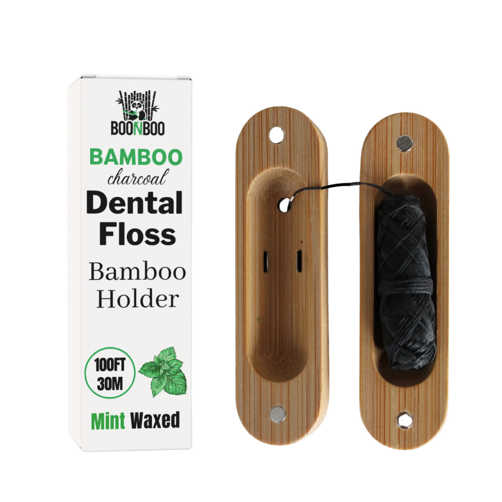 BOONBOO Dental Floss, Charcoal Woven Thread, Bamboo Holder, Mint Flavor