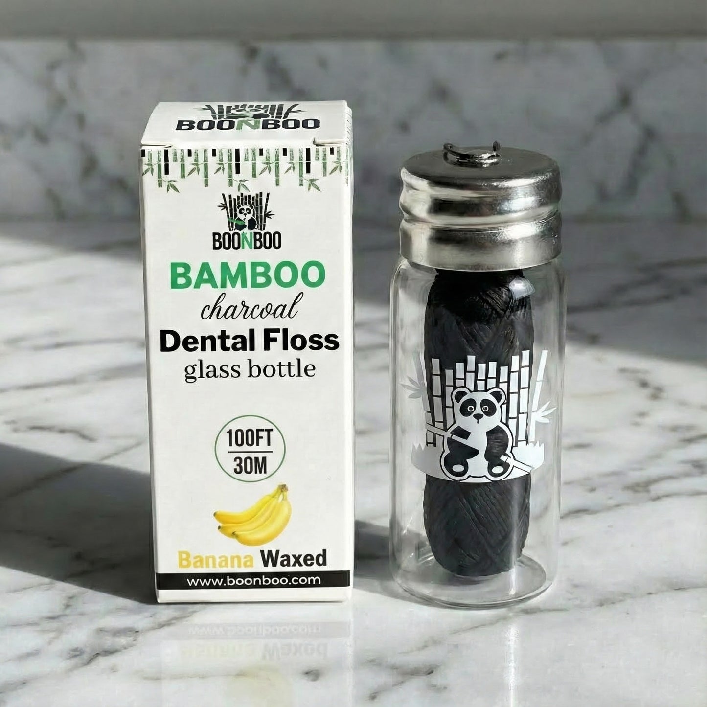 Bamboo Charcoal Dental Floss in Glass Container