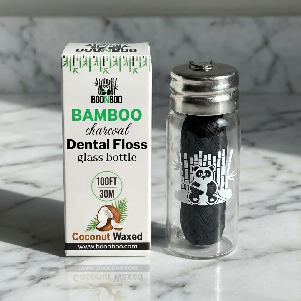 Dental Floss Glass Bottle & 8 Pack Refill, Coconut Flavor