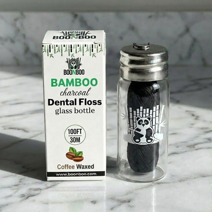 Bamboo Charcoal Dental Floss in Glass Container