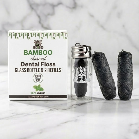 Bamboo Charcoal Dental Floss in Glass Container – Starter Set