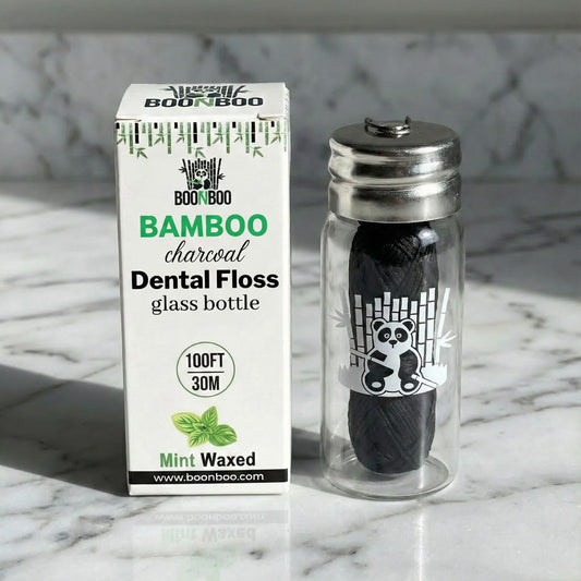 Bamboo Charcoal Dental Floss in Glass Container