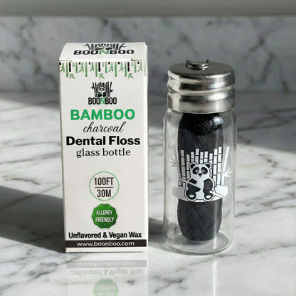 Bamboo Charcoal Dental Floss in Glass Container