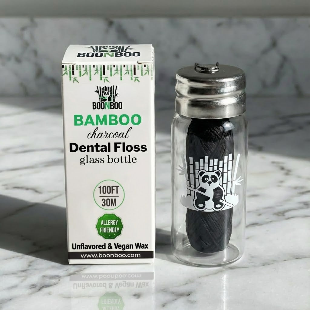 Dental Floss Glass Bottle & 8 Pack Refill, Unflavored