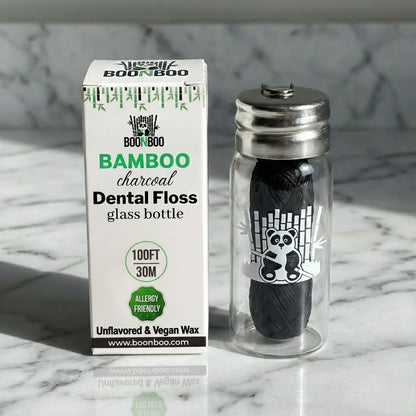 Dental Floss Glass Bottle & 8 Pack Refill, Unflavored