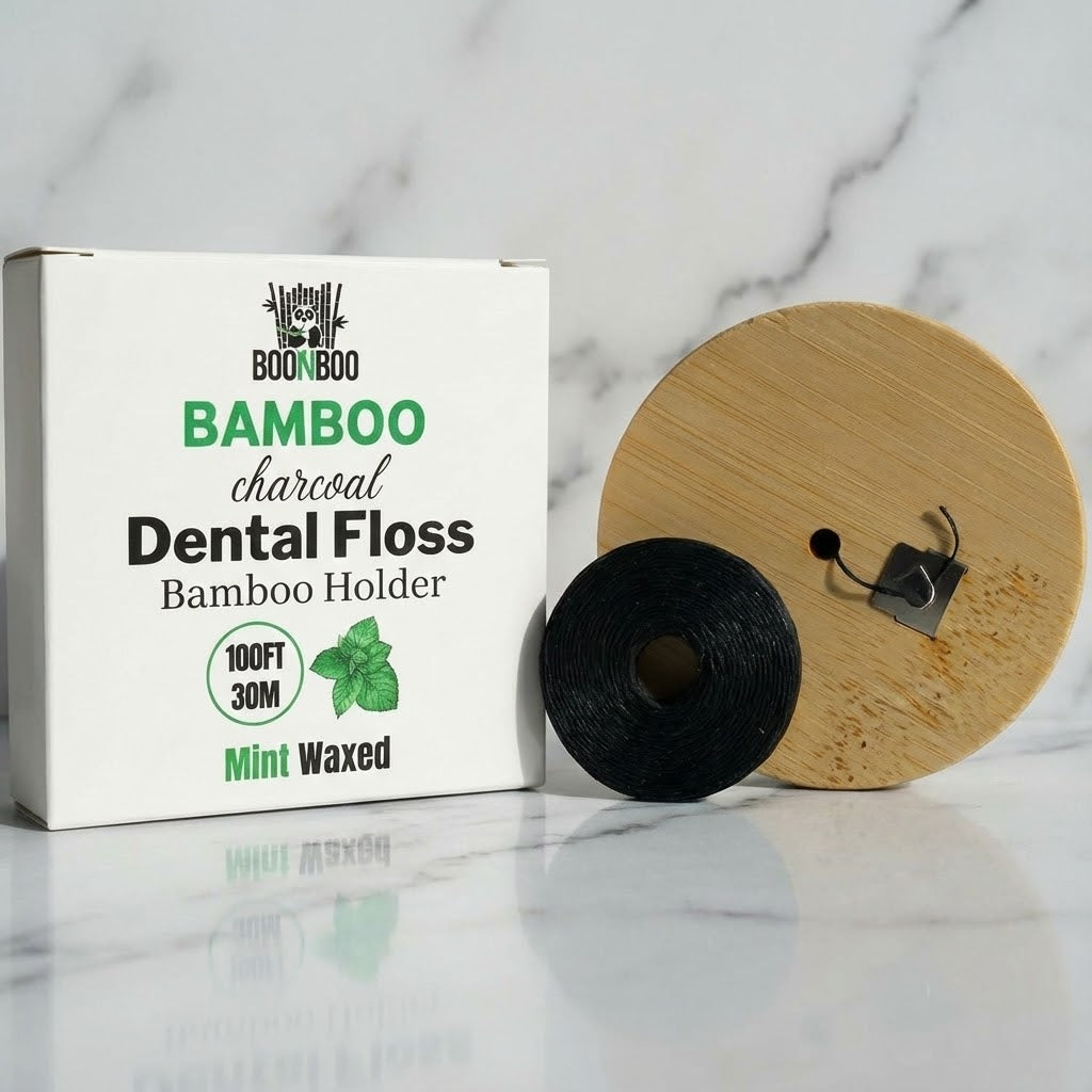 Bamboo Charcoal Dental Floss – Round Bamboo Holder