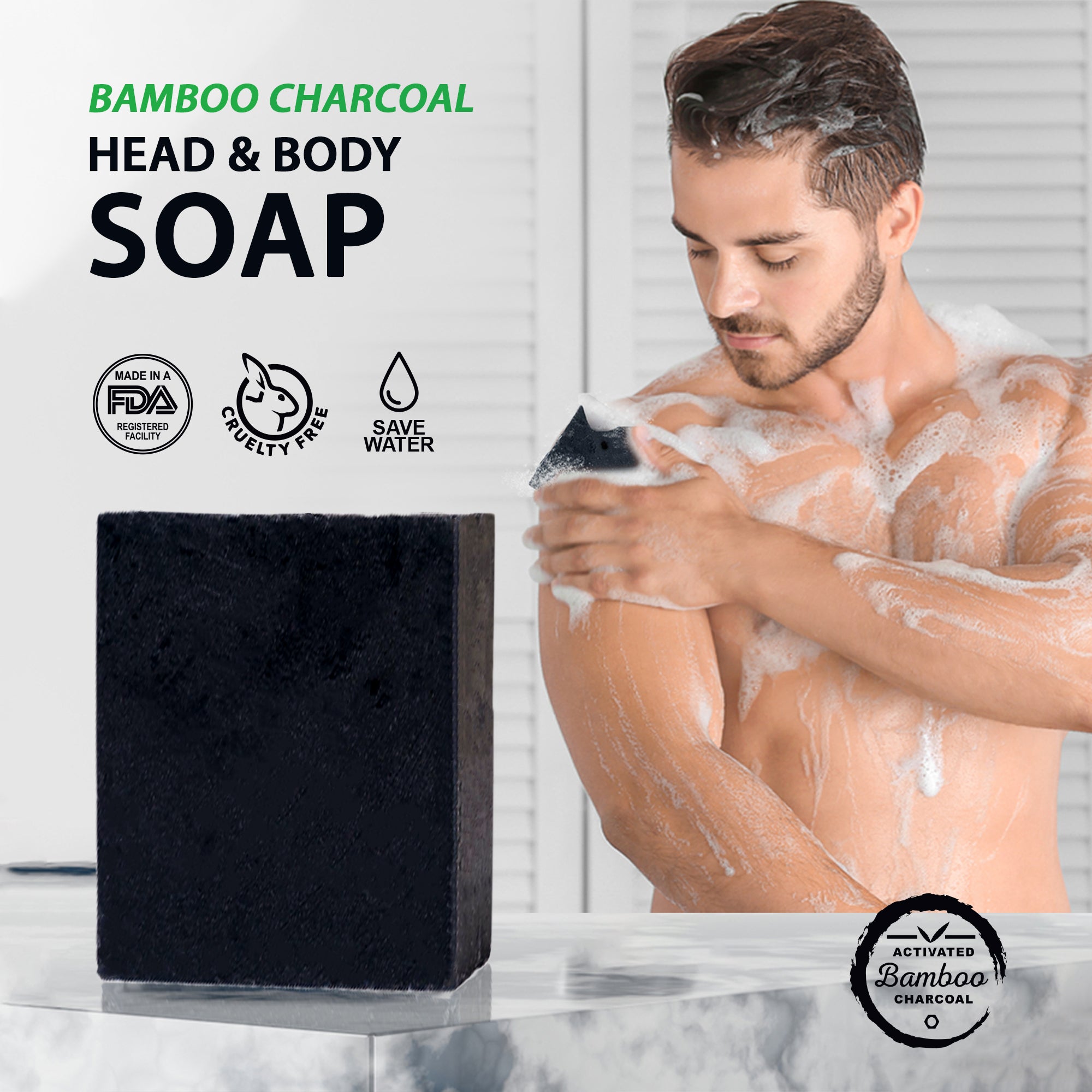 BOONBOO Bamboo Charcoal Body Soap 7oz / 200g Cleansing Bar