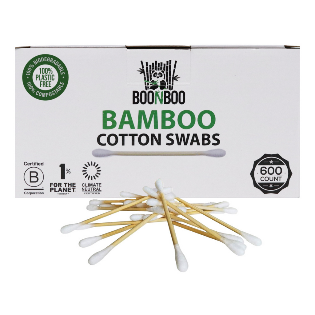 BOONBOO Cotton Swabs | 600 Count Bamboo Cotton Buds | Plastic-Free Plant-Based Wrap | Biodegradable & Sustainable